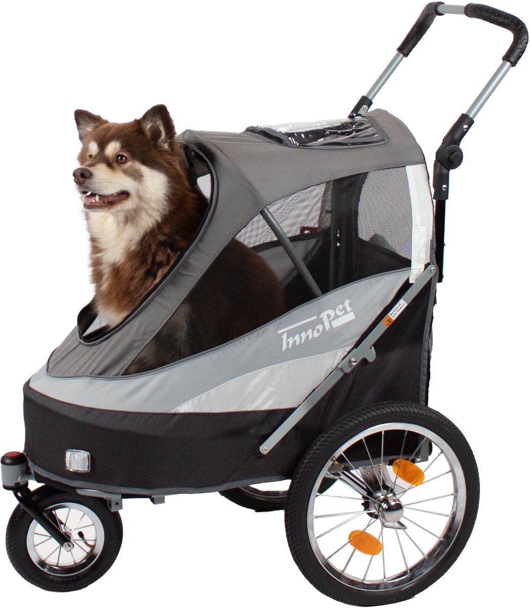 Bol.com InnoPet Hondenbuggy en Hondenfietskar Sporty Dog Trailer Deluxe Zwart/Zilvergrijs - Maximaal 30 kilo - Inclusief regenhoes aanbieding