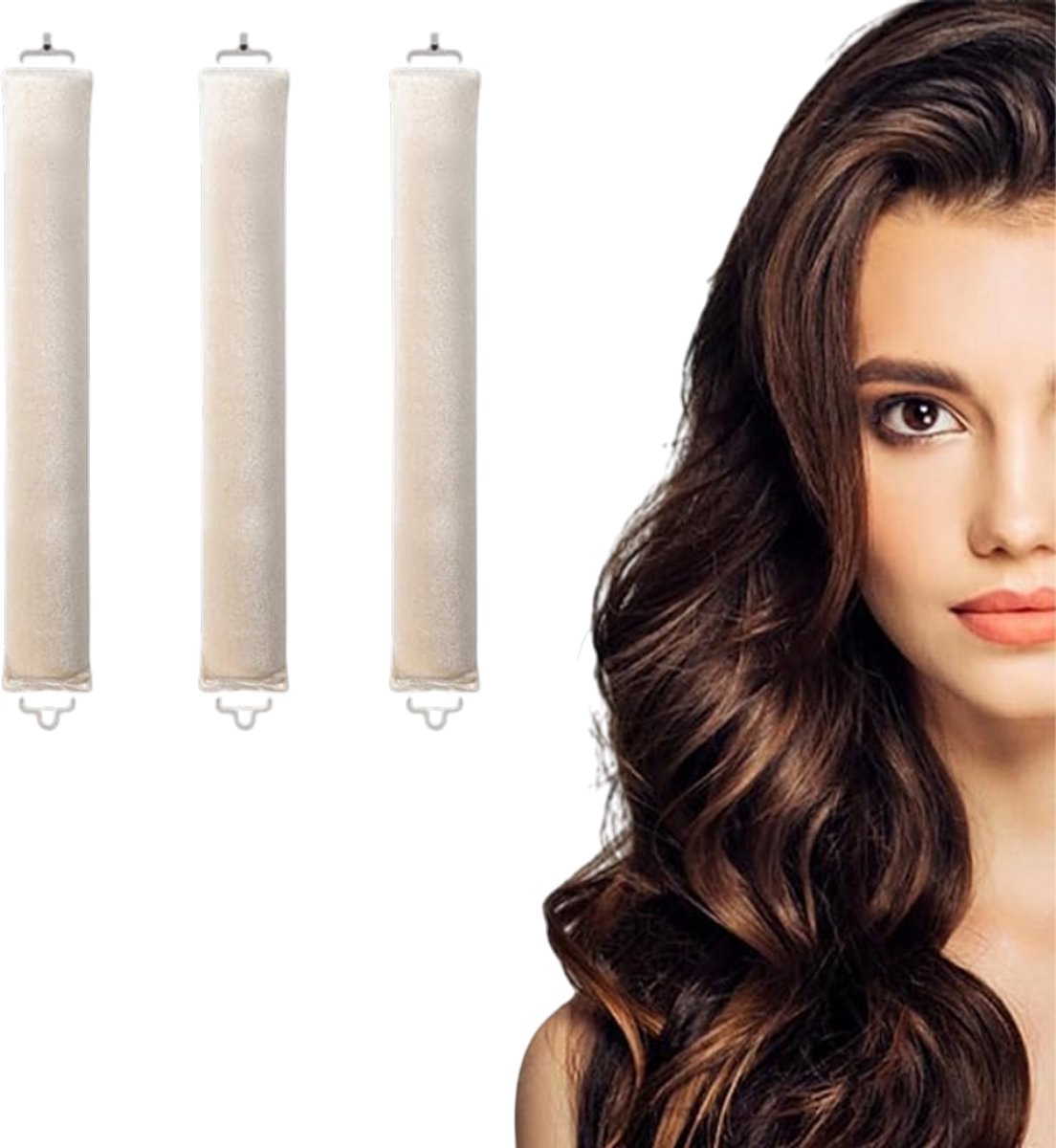 3 stuks Haarkrullerset voor de nacht - geen verwarming nodig, zacht voor het haar - Krultang voor volume in lang haar - Slaapkruller - 3,5-27 cm - Voor thuisgebruik, styling van lang haar - Beige
