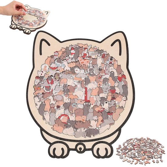 Houten kattenpuzzel - houten puzzel voor volwassenen in de vorm van een kat - Kleurrijke houten puzzel in de vorm van een kat - creatieve kattenpuzzel - Creatief cadeau voor kattenliefhebbers - Woondecoratie