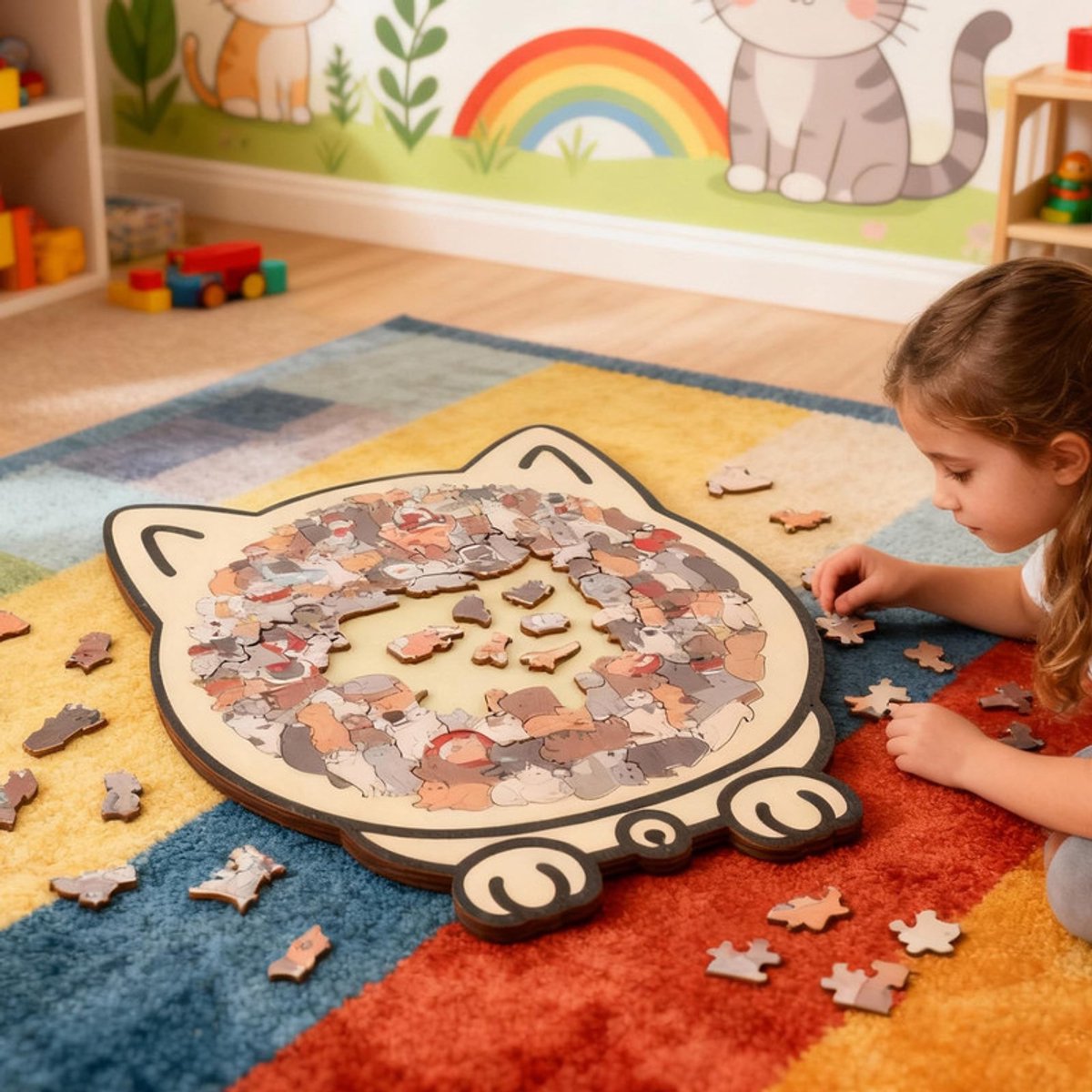 Houten kattenpuzzel - houten puzzel voor volwassenen in de vorm van een kat - Kleurrijke houten puzzel in de vorm van een kat - creatieve kattenpuzzel - Creatief cadeau voor kattenliefhebbers - Woondecoratie — cadeau in Spellen & Speelgoed - foto 6