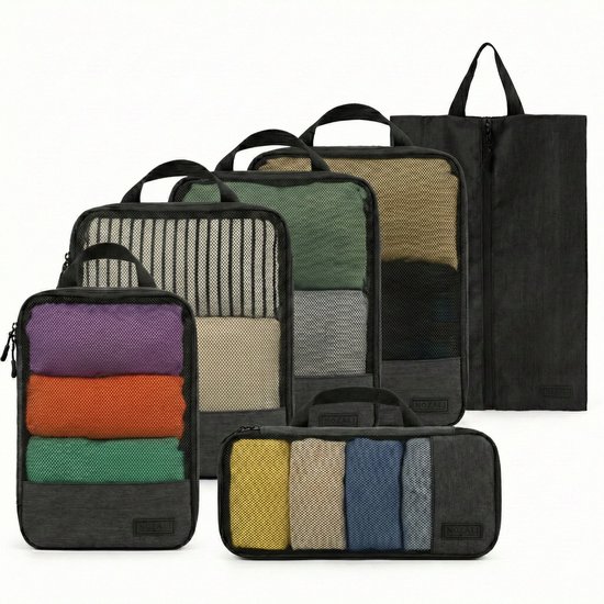 NOZALI Compressie Packing Cubes - Packing Cubes - Luxe 6 delige Reis Organizer Set - Kleding organizers - Ruimtebesparend - Duurzaam ontwerp