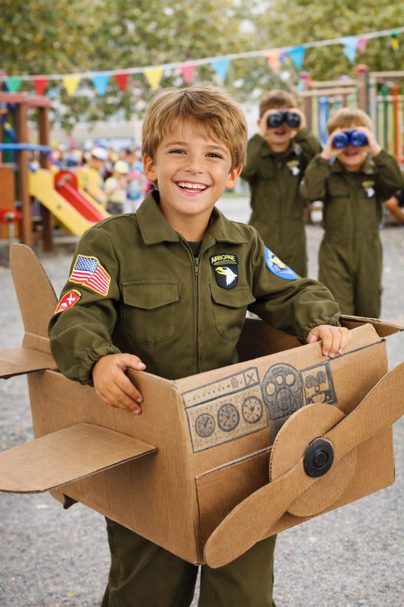 Joya Kids® Piloten Verkleedpak Kind | Carnavalskleding Kinderen | Verkleedkleren | Stoer Militair Jumpsuit Kostuum Jongens Top | Donkergroen Vliegpak met Emblemen Gun | Verkleedkleding Jongen Straaljager Piloot | | | Large — afbeelding 4