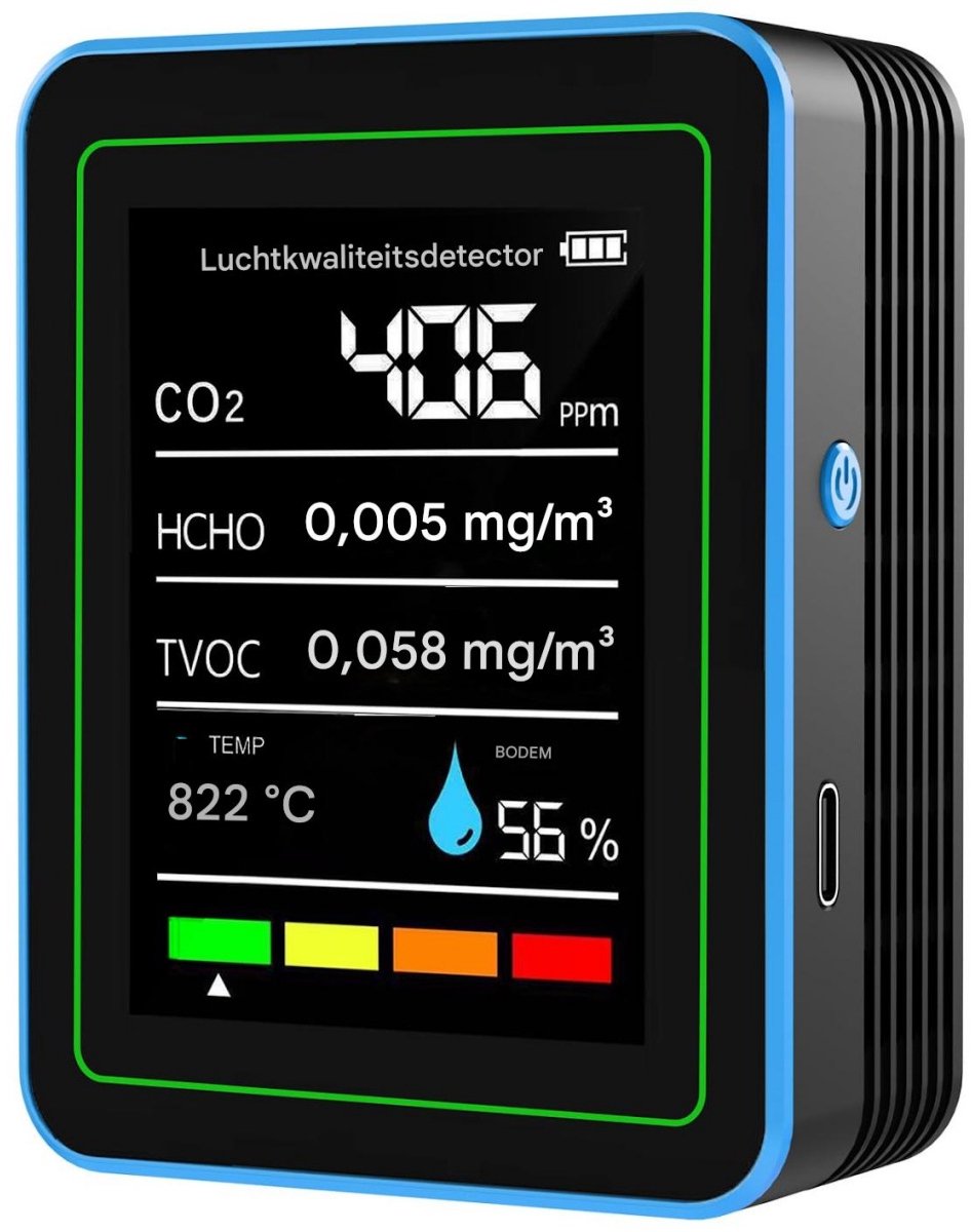 GELLDG Koolstofdioxidedetector - Binnenluchtkwaliteitsmonitor - 5-in-1 - Draagbare slimme luchttester - Detecteert koolstofdioxide en vluchtige organische stoffen - Geschikt voor thuis, auto, planten en huisdieren