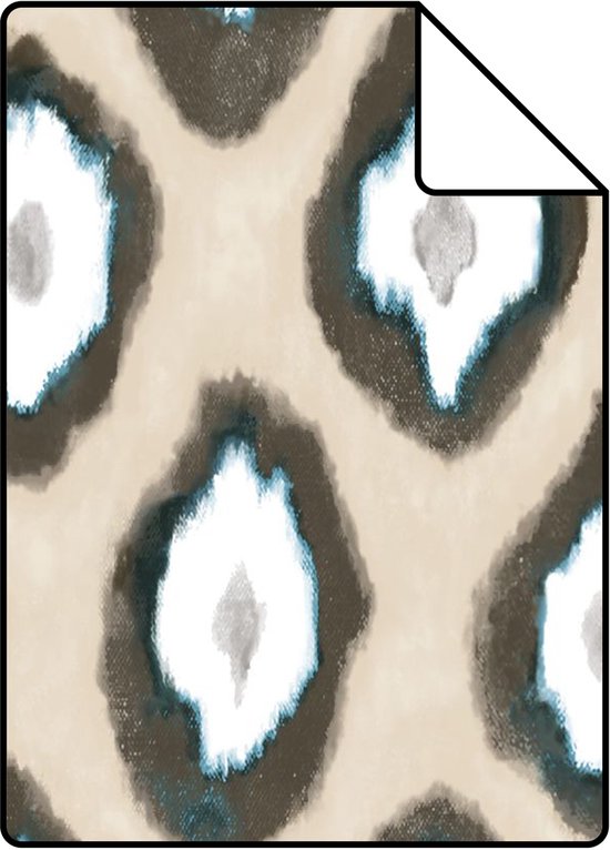 Echantillon Origin Wallcoverings papier peint motif ikat beige et turquoise - 346915 - 26,5 x 21 cm
