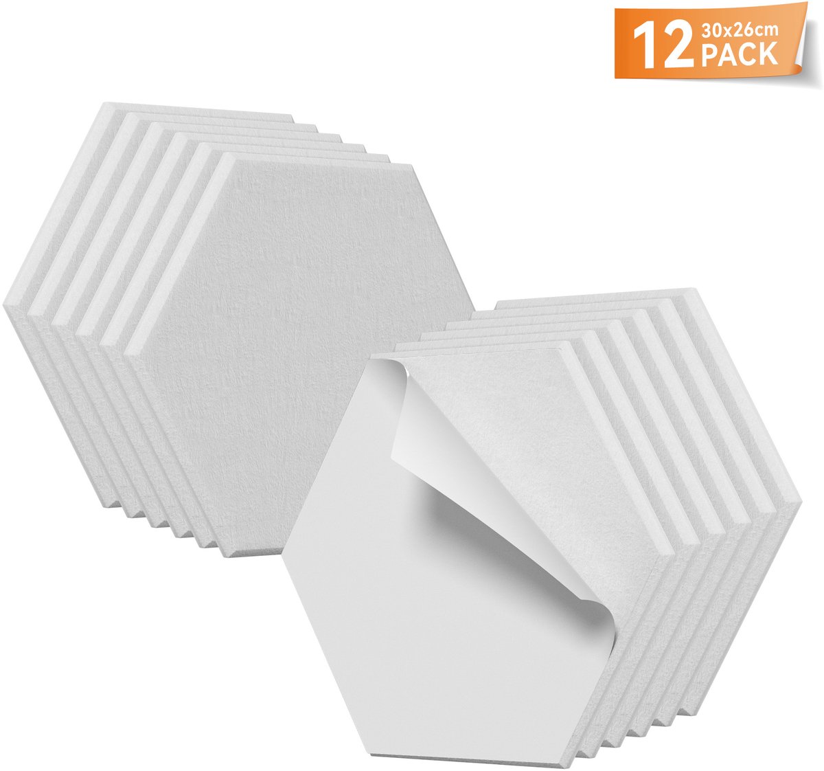 Aufun Hexagonale Akoestische Panelen 30x26cm Wit - 12 Stuks Zelfklevende Wandbekleding