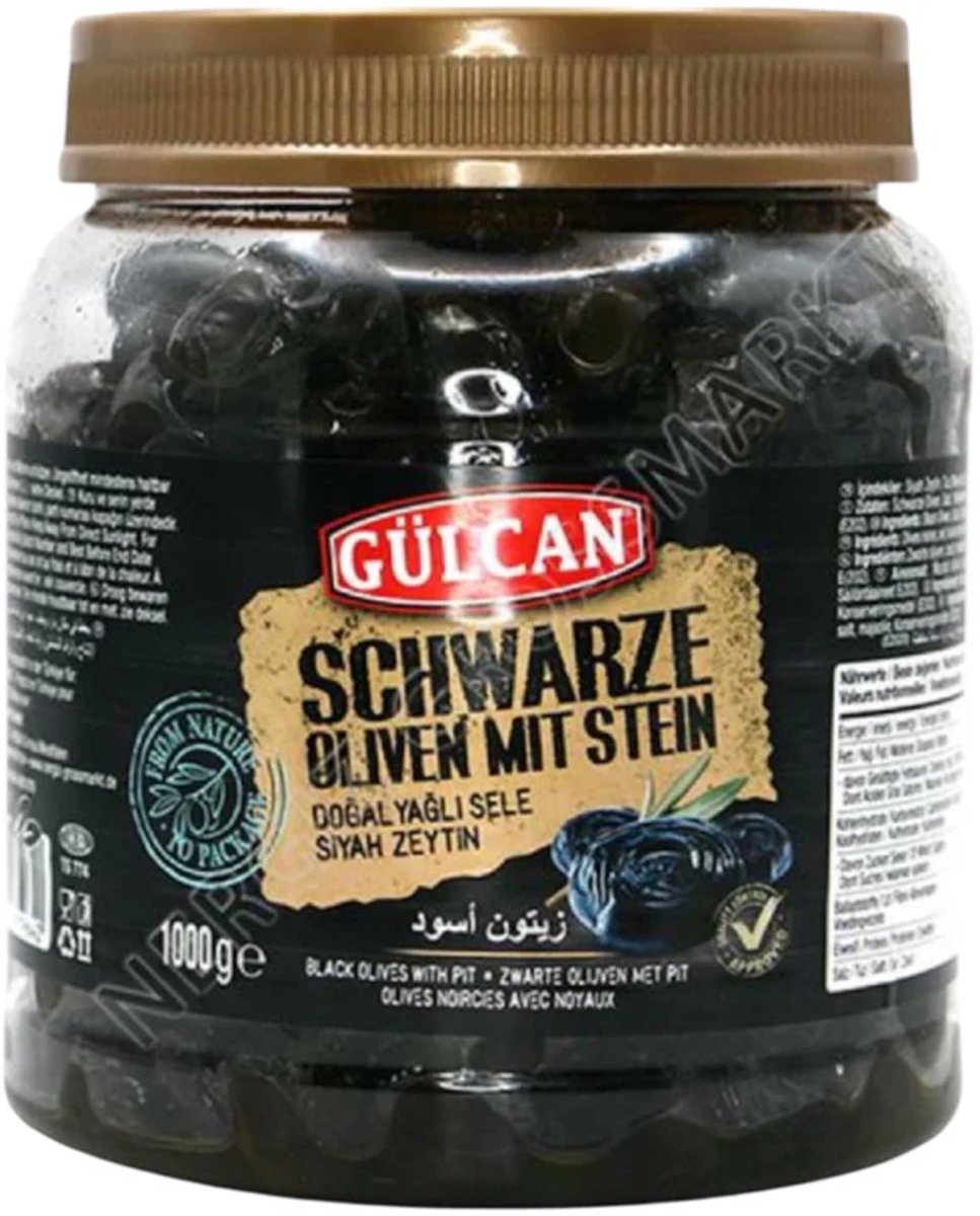 Gulcan Gold OlieSele Zwarte Olijven XL 201/260 – Natuurlijk Gefermenteerd, Minder Zout, Extra Groot & Vol van Smaak 1 kg - Yagli Sele Siyah Zeytin Black Olives – Naturally Fermented, Extra Large & Full-Flavored