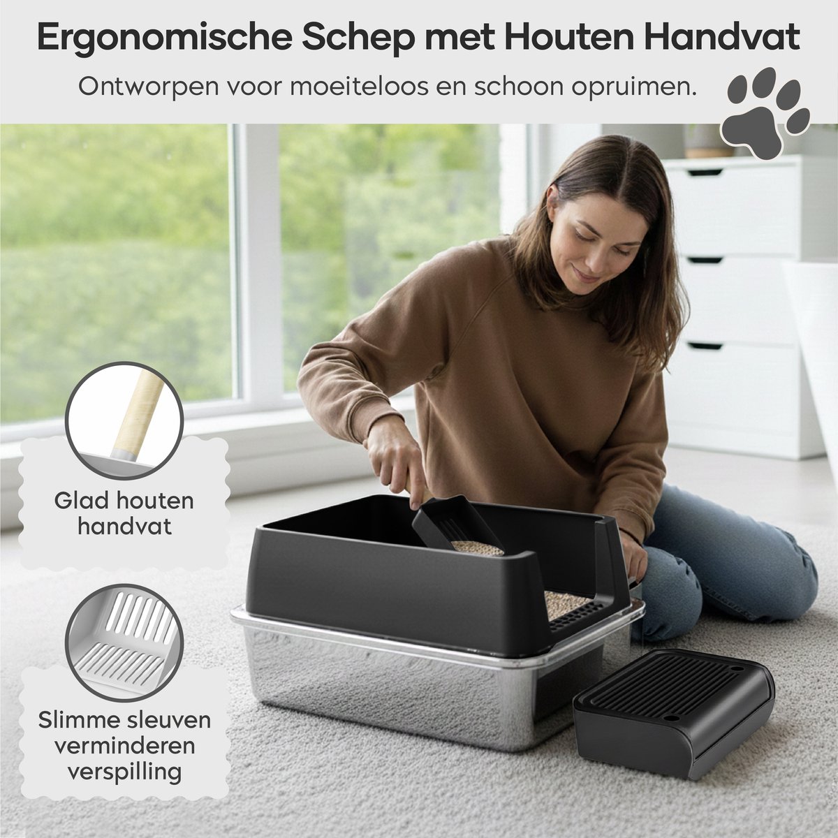 ADSafety Kattenbak RVS - Kattentoilet Roestvrijstaal - Incl. Kattenbakschep met Houde… thumbnail 2