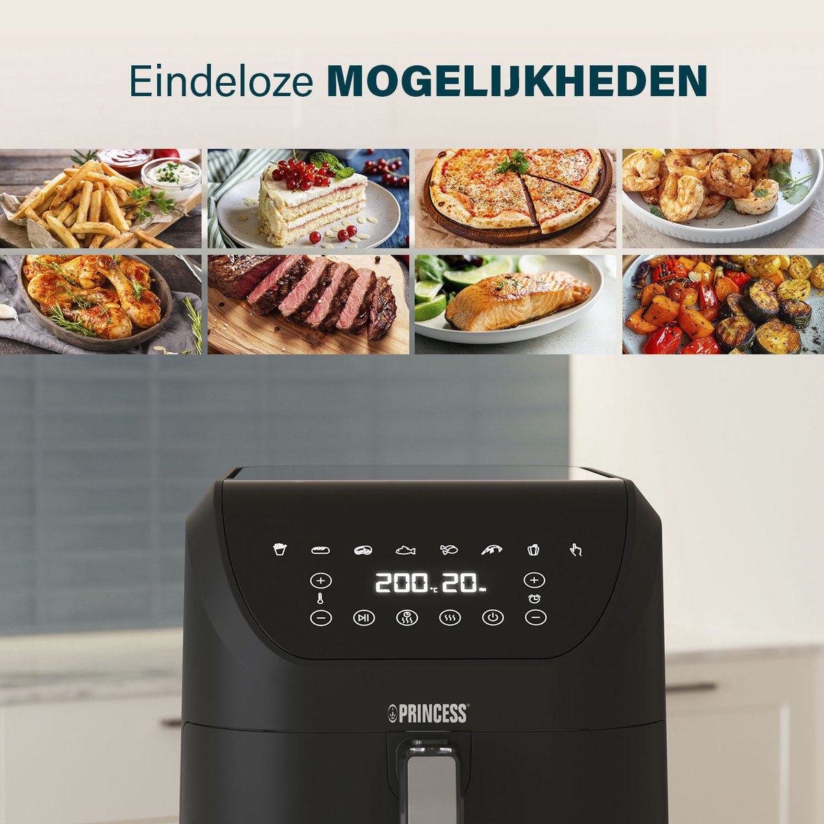 Princess Digitale Airfryer XXL 182256 - SlimFry Airfryer - Slank ontwerp - 8 liter - PFAS vrij - Heteluchtfriteuse - Digital Touchscreen - 8 Automatische Programma's - 2000W - Zwart - Ideaal voor kleinere keukens of beperkte aanrechtruimte — afbeelding 6