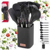 Ensemble d'ustensiles de cuisine Klausberg 12 pièces avec support – Ustensiles de cuisine en silicone – Résistant à la chaleur 220°C – Noir