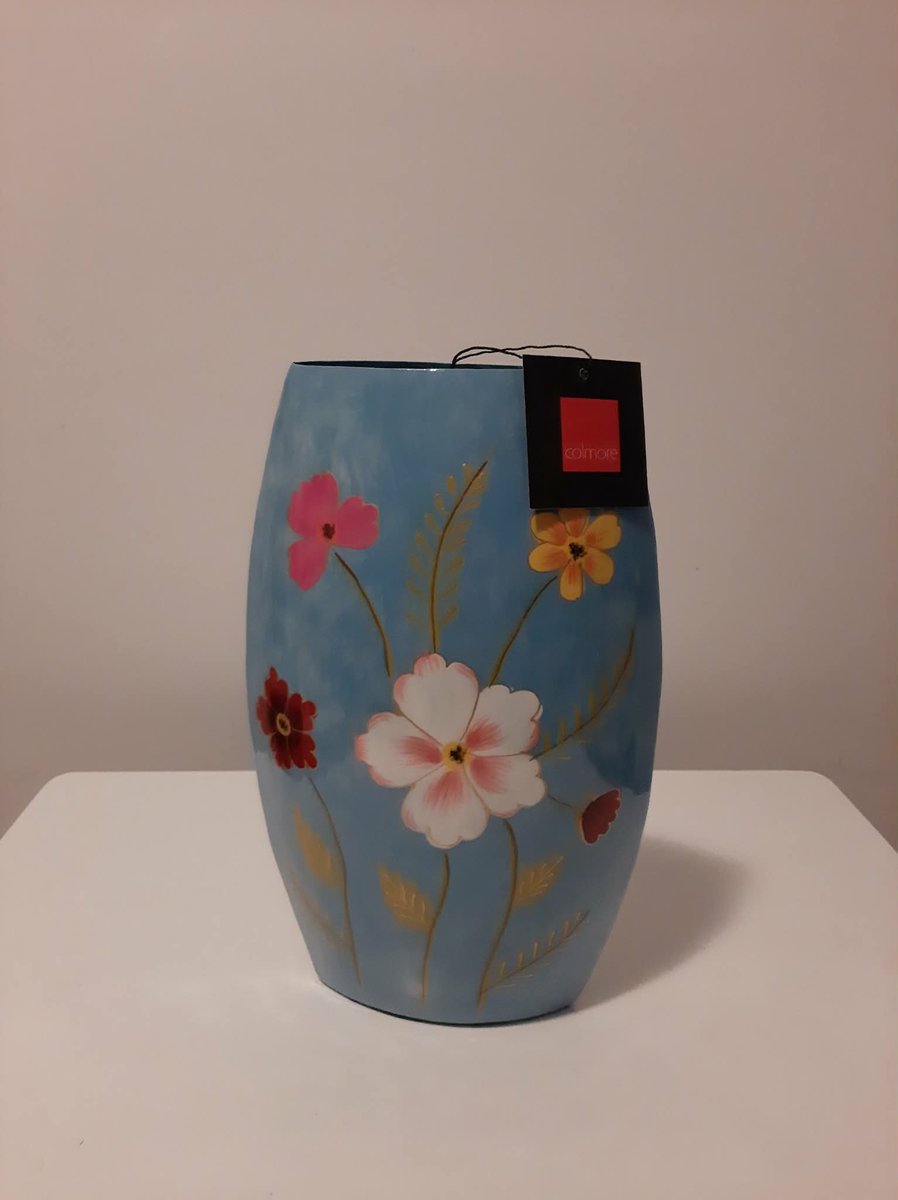 Colmore by Diga-vaas metaal light bleu bloemen-enamel IR-20x9x32cm