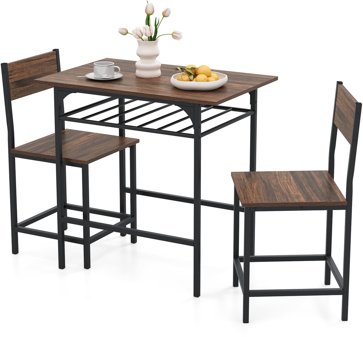 Eettafel met Bank en 2 Krukken Set van 4 Keukentafel Industriële Eetgroep voor Keuken Bartafel met Stoelen Vintage Zitgroep - Costway