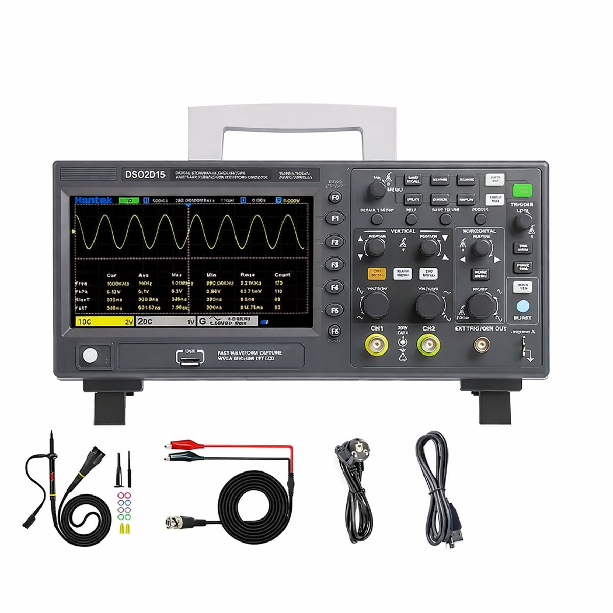 Digitale Oscilloscoop - Signaalgenerator - Voltmeter - Frequentiemeter - 2 Kanalen - 150MHz Bandbreedte - 1GSa/s Sampling - 7 Inch Display - EU Plug