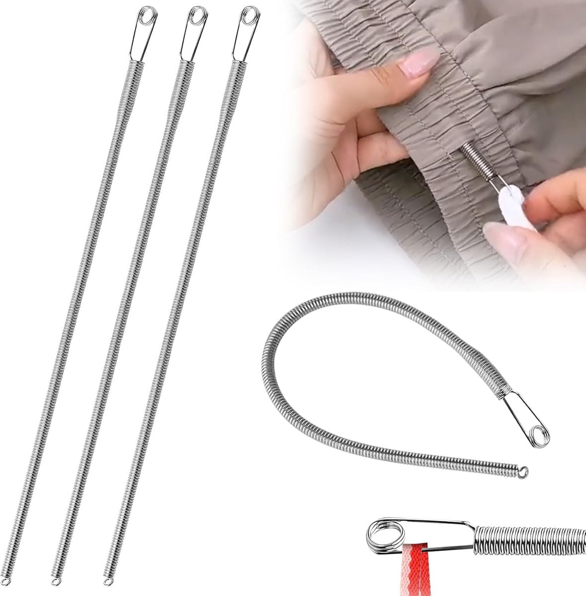 3pcs veerkoord rijghulp set – buigzame touw rijger clip – multifunctionele hoodie koord rijger – vervangingsgereedschap – handnaaien – veer lus rijger voor sweatpants shorts jassen