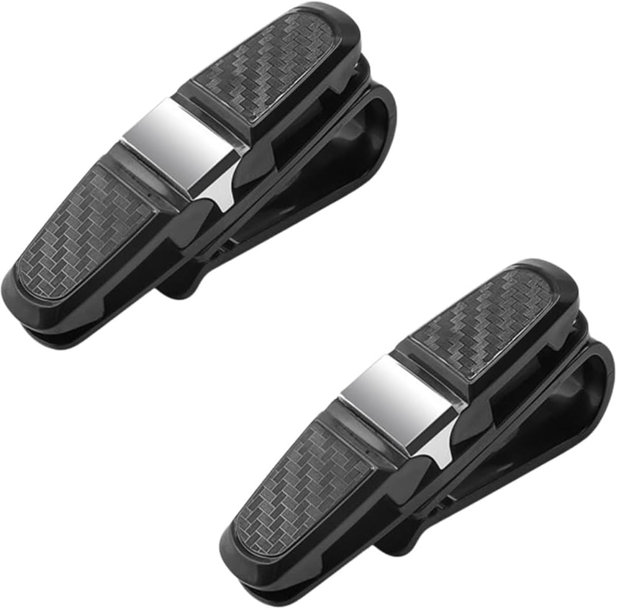 Famanu – Zonnebrilhouder voor autozonneklep, set van 2 draaibare brillenclips met kaartvak