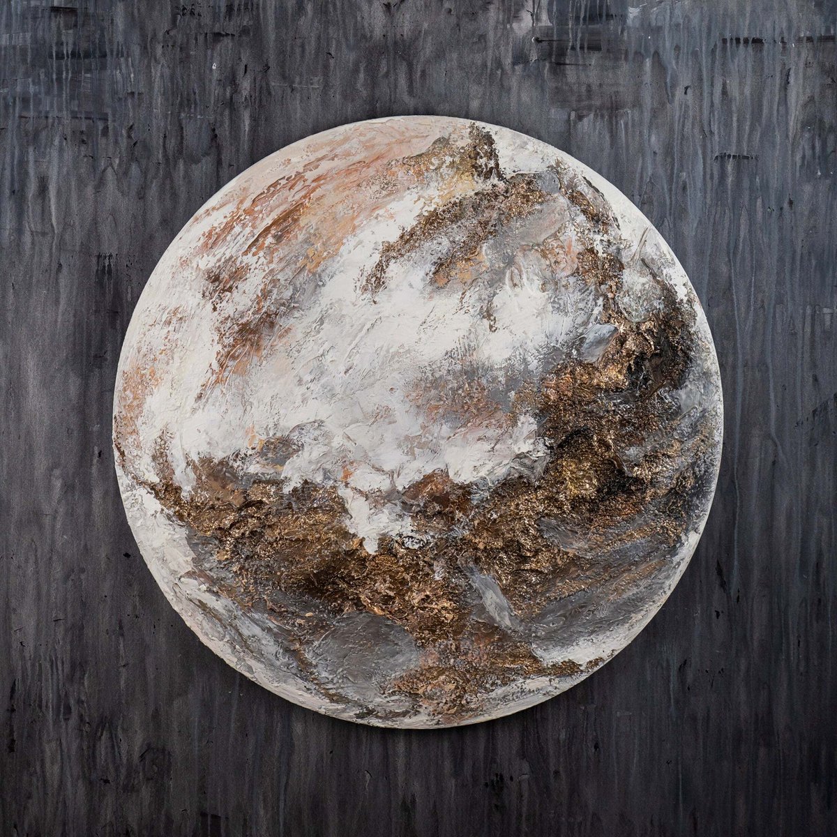 YS Canvas schilderij 100x100 cm handgeschilderd Venus planeet kosmisch – YS-Art Gallery – Elegante wanddecoratie voor woonkamer – Modern schilderij voor slaapkamer Round