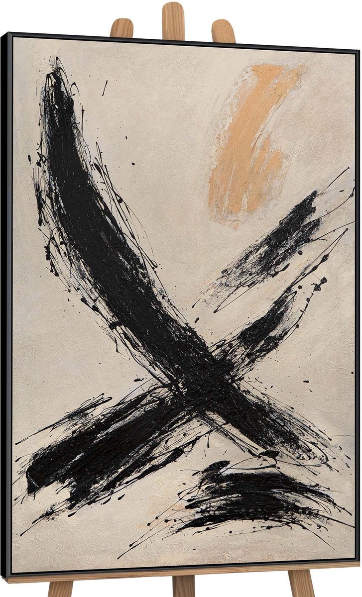 YS Canvas schilderij 140x100 cm handgeschilderd kracht van de penseelstreek – YS-Art Gallery – Lijst: Zwart – Luxe wanddecoratie Black
