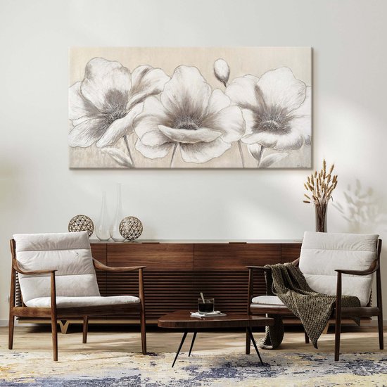 YS Tableau Peinture sur toile grande peinte à la main fleurs II botanique coloré Ð YS-Art Gallery Ð Décoration murale de luxe pour salon Ð Tableau moderne pour chambre et couloir Sans cadre flottant 100x50