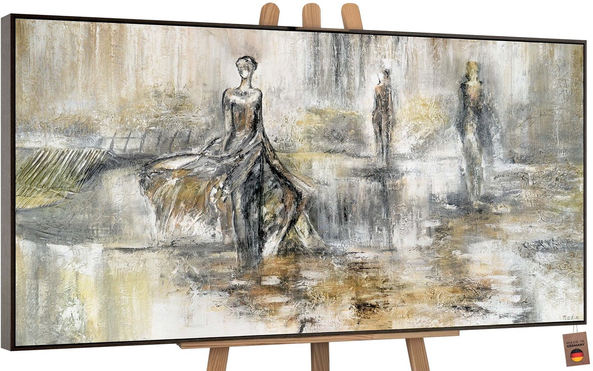 YS Schilderij Canvas schilderij groot handgeschilderd modeshow fashion figuren Ð YS-Art Gallery Ð Stijlvolle wanddecoratie voor woonkamer Ð Modern schilderij voor slaapkamer en kantoor Grey 140x70