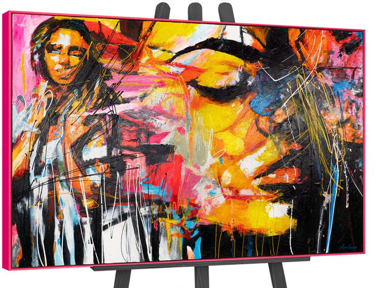 YS Canvas schilderij groot handgeschilderd kleursymfonie abstract uitbundig – YS-Art Gallery – Uitbundige wanddecoratie voor woonkamer – Modern schilderij voor hal en kantoor Pink