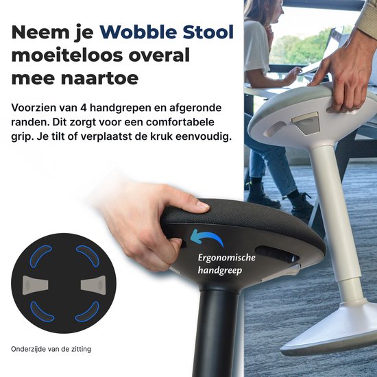 Backerz Wiebelkruk - Ergonomische Wiebel Stoel hoogte 55-80cm - Balanskruk - Zit Sta kruk - Zadelkruk Zwart