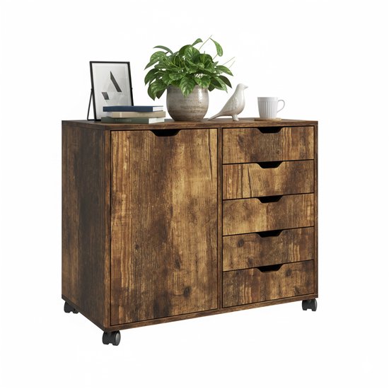 Bureau à tiroirs - 65 x 78 x 40 cm - sur roulettes - style industriel