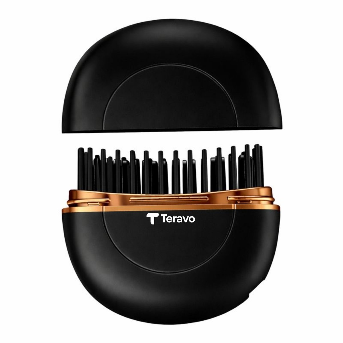 Teravo Draadloze Elektrische Stijlkam - Elektrische Haarborstel - Stijlen en Kammen - Mini Haarborstel - USB-C Oplaadbaar - Ideaal Voor Reizen - 3 Temperatuurstanden - Voor Fijn/Normaal/Grof Haar - Plantaardige Proteïne - Ionentechnologie - Zwart