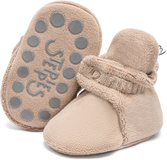 Steppies - Babyslofjes Antislip voor Jongens en Meisjes - Lichtbruin - 12-18 Maanden (13cm) - Schoenmaat 20-21 - Stappertjes