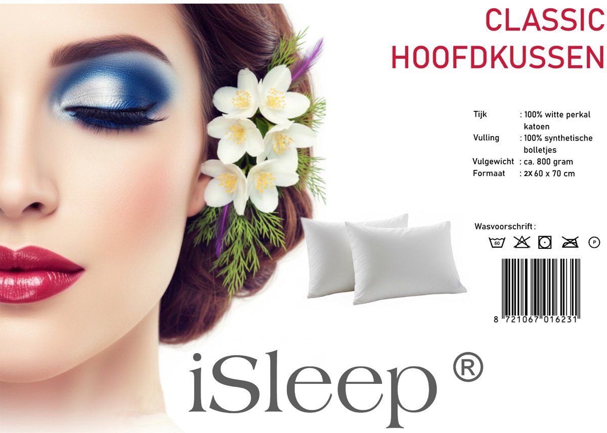iSleep Classic Hoofdkussen - Puntkussen - 60x70 cm - Set van 2
