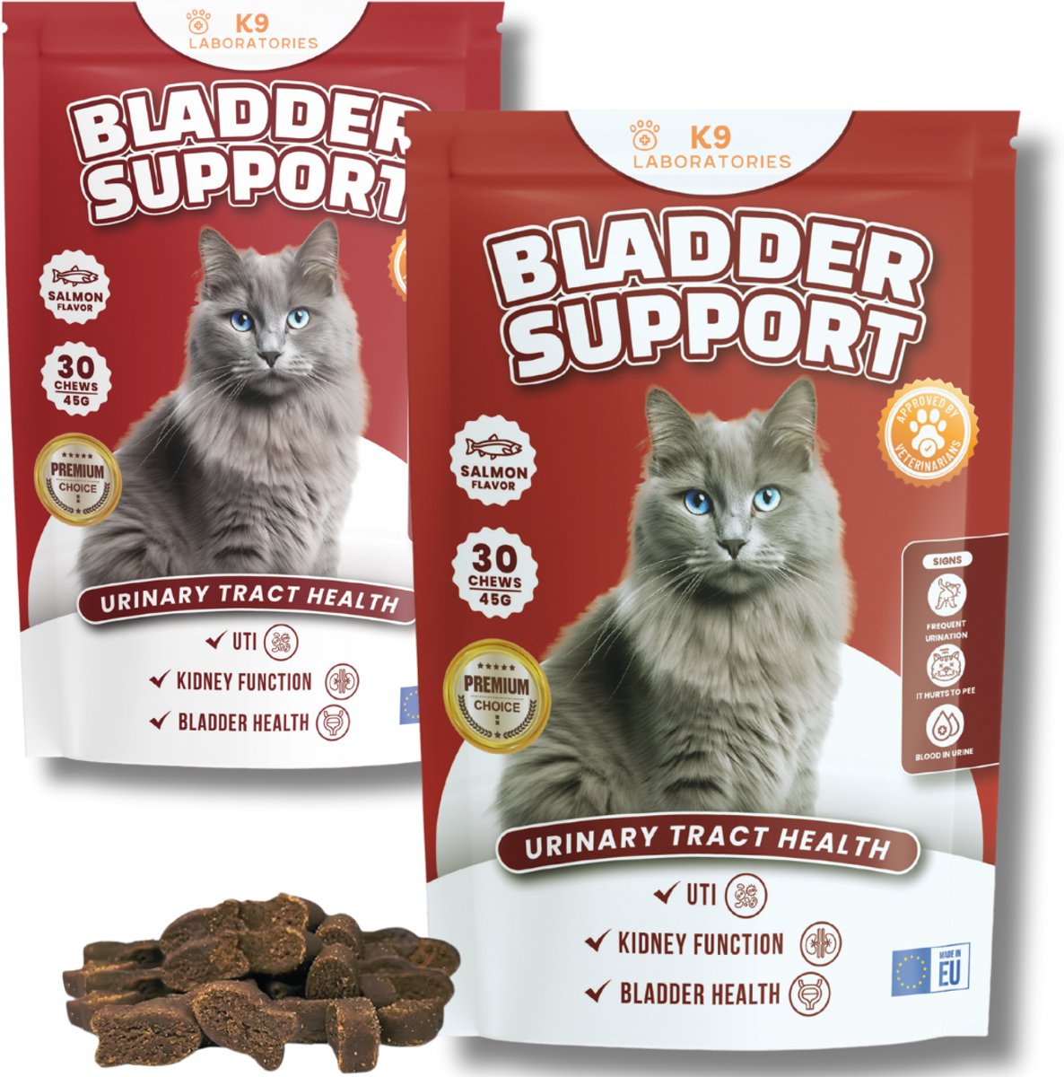 Bladder support voor kat - Bij blaasontsteking, struviet, blaasgruis, oxalaat, nierstenen, pijn bij plassen - Kattensnoepjes - 100% natuurlijk - 60 stuks