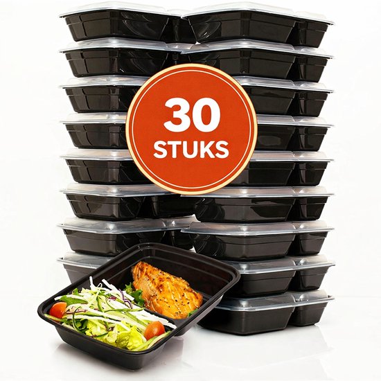 Meal Prep Bakjes – 30 Stuks – 1 Liter – Zwart – 1 Compartiment / 1 Vak – Vershoudbakjes – Bewaarbakjes – Maaltijdbakjes – Diepvriesbakjes – Food Containers – Magnetronbestendig – BPA-vrij – Stapelbaar – Lekvrij Deksel – Mealprep Containers