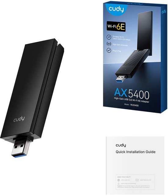 Foto: Cudy ax5400 usb 3 0 wi fi 6e adapter tri band high gain 2 4 5 6 ghz lage latency voor gaming streaming