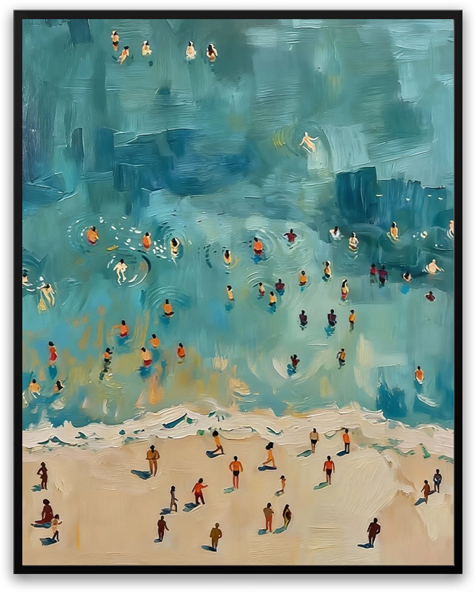 Zee Strand van Boven Schilderij - 40x50 - Foto in Lijst - Poster -