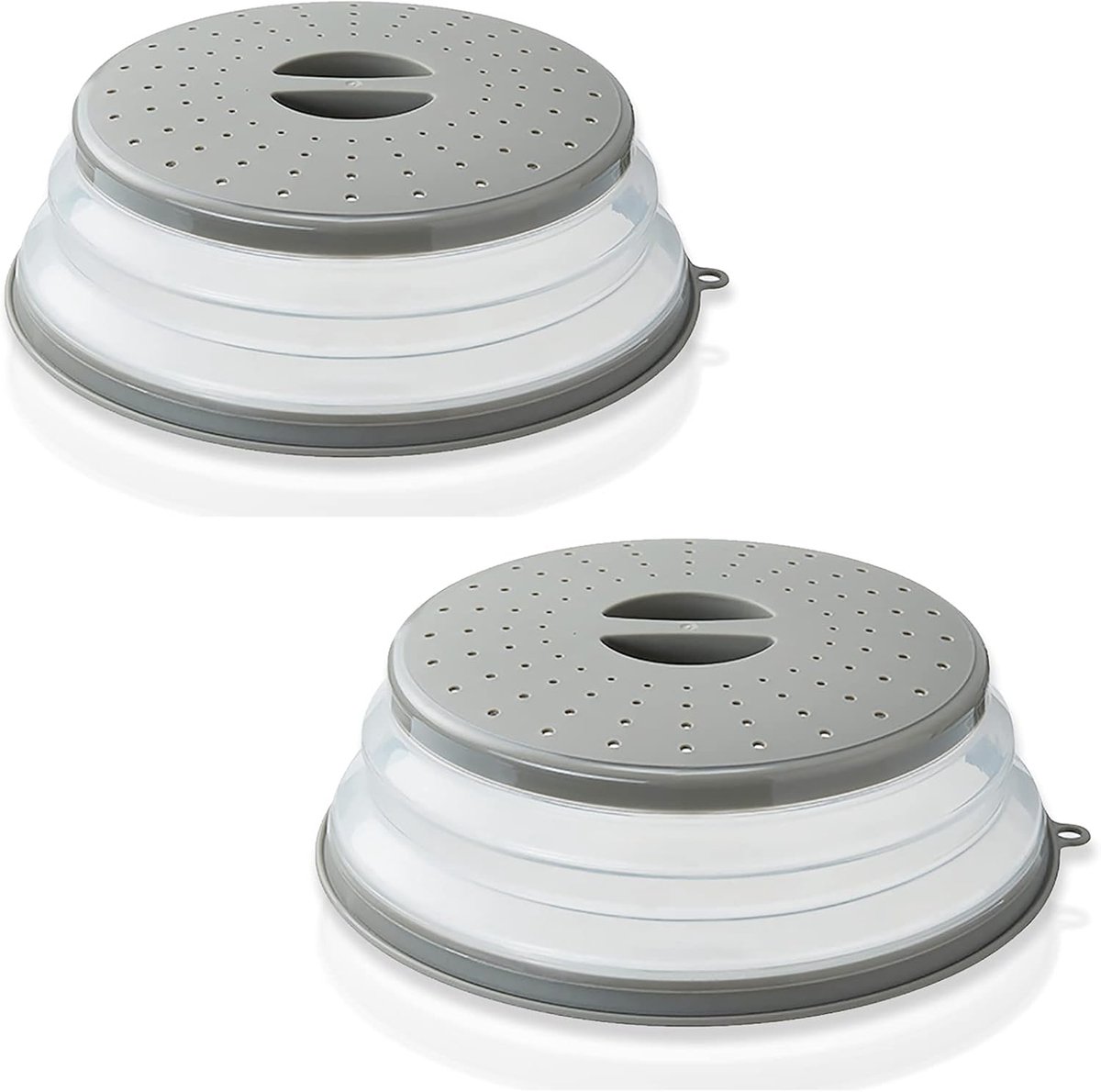 Imperatoris - Magnetrondeksel - Spatdeksel voor Magnetron - Met Ventilatiegaten en Handgreep - Voorkomt Spatten - Grijs - 2 Stuks - 26 cm - Opvouwbaar