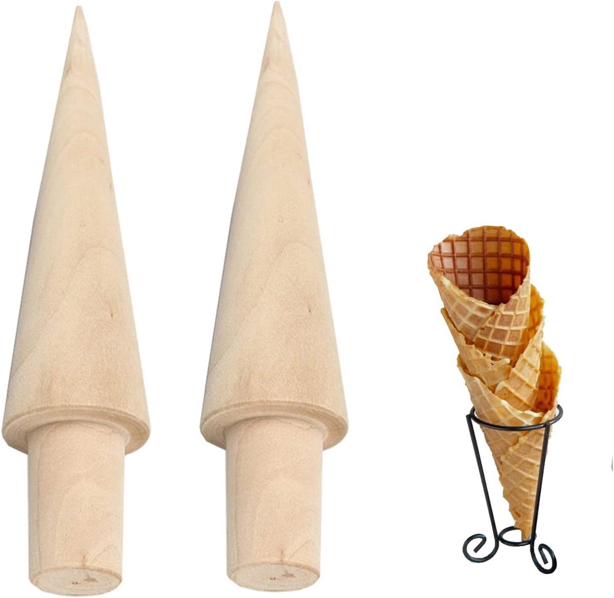 Kegelvorm Houten Wafel Ijs, Zelfgemaakte Ijshoorntjes - Set van 2