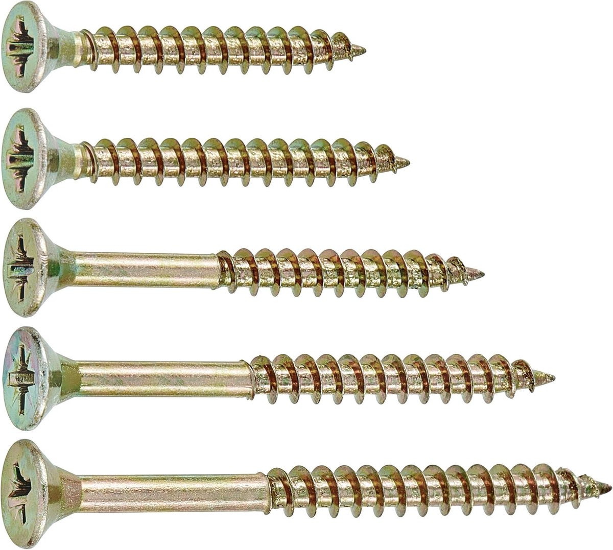 Famanu – Universeel schroevenassortiment met Pozidriv-aandrijving, verzonken kop en gemengde schroefdraad, geel verzinkt (480 stuks)