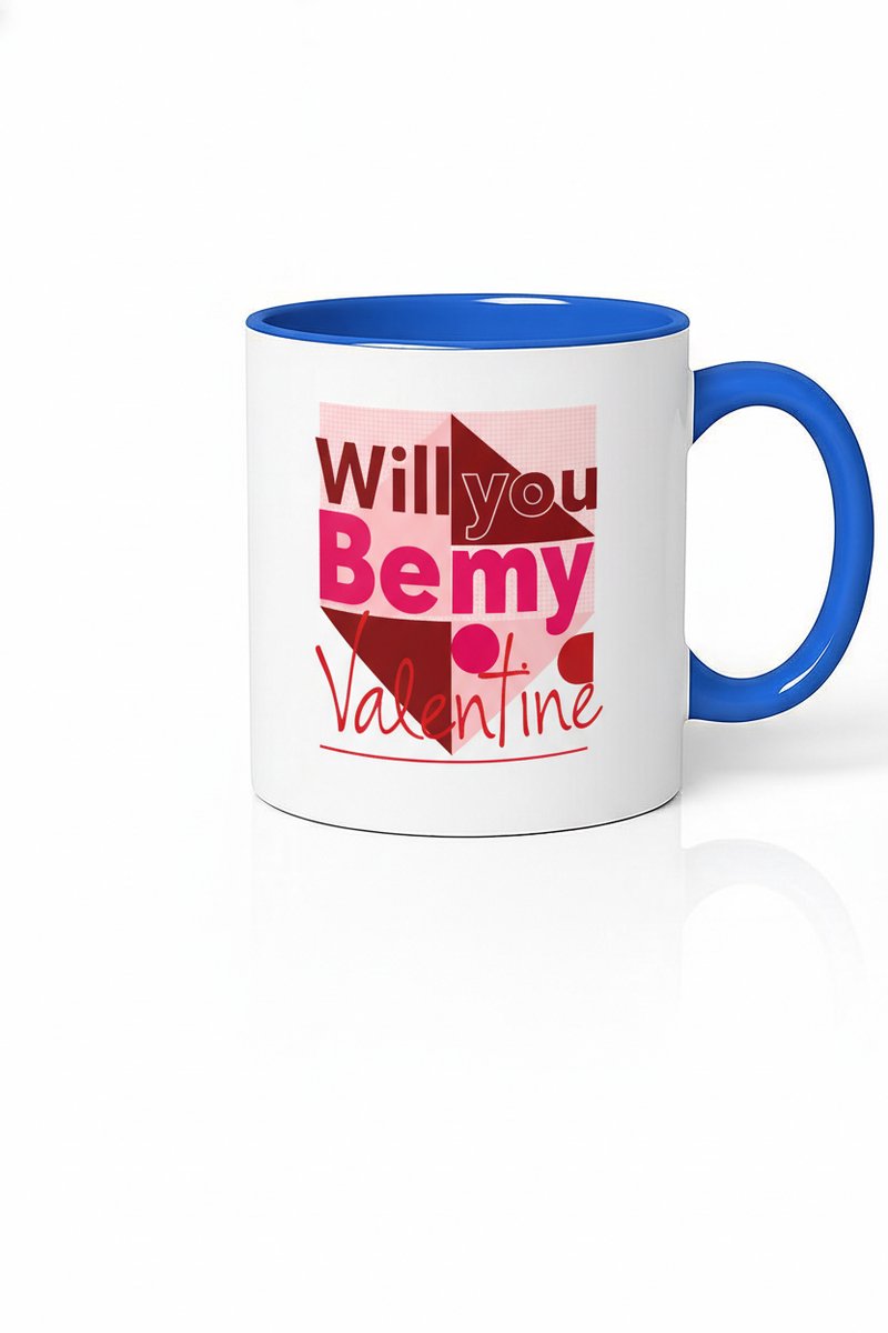 Valentijn Mok 'Will you be my Valentine' - Romantisch Cadeau Wit/Blauw