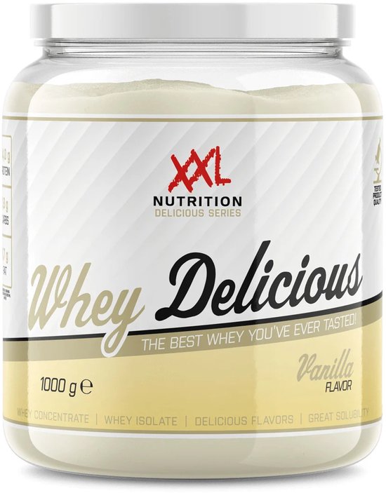 XXL Nutrition - Whey Delicious - 80% Eiwit - Vanille - Wei Eiwitpoeder met BCAA & Glutamine, Proteine Poeder, Eiwit shake, Whey Protein - Diverse Smaken - 1000 gram (33 shakes)