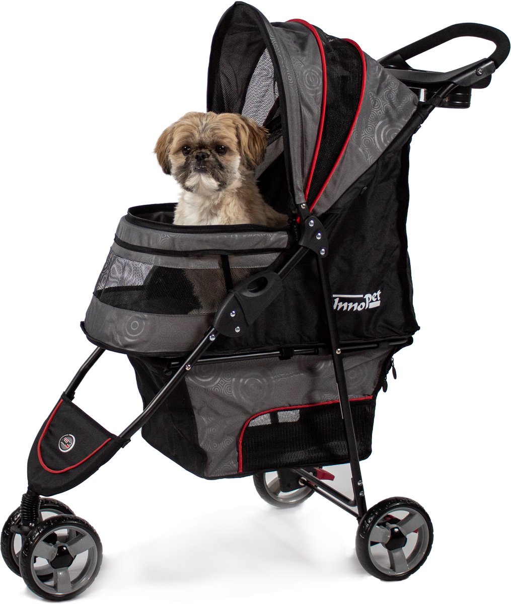 Bol.com InnoPet Hondenbuggy - Avenue Shiny Grey/Red - Inklapbare hondenbuggy Incl. Regenhoes - Maximaal 11KG - Geschikt voor kle... aanbieding
