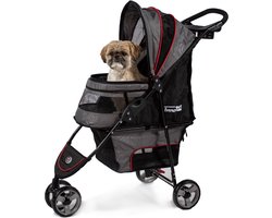 InnoPet Hondenbuggy - Avenue Shiny Grey/Red - Inklapbare hondenbuggy Incl. Regenhoes - Maximaal 11KG - Geschikt voor kleine honden of katten