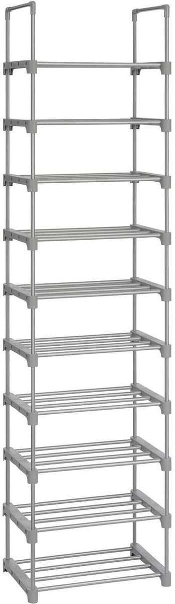 Stevig metalen schoenenrek 30x45x174 cm Grijs 10 lagen opbergruimte, modulair ontwerp, ruimtebesparend, gemakkelijk te monteren en demonteren, modern minimalistisch ontwerp, geschikt voor kleedkamers en gangen