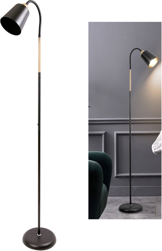 ANTEN Industriële Vloerlamp - Ovale lampenkap Zwart - MAX60W E27 fitting - excl. lichtbronnen