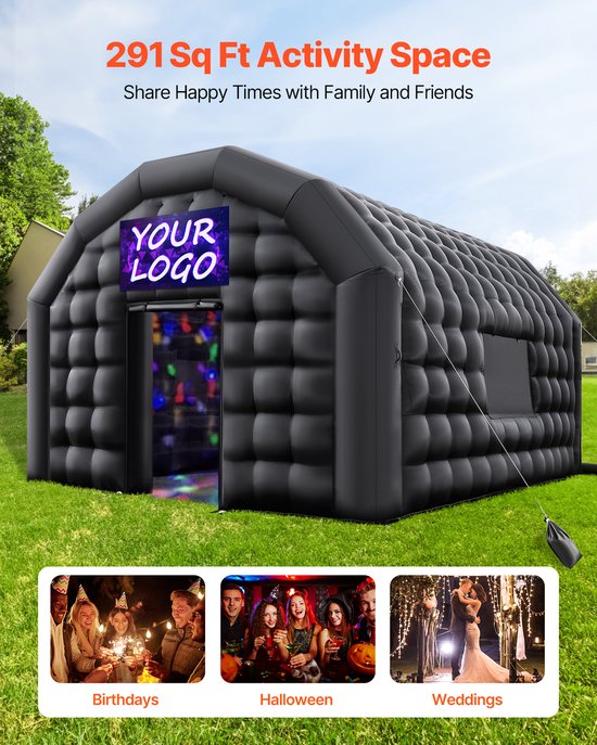 VEVOR Opblaasbare Feesttent 5,4x5x4,25 M, Kubustent voor Discotheek, Paviljoen Bruiloftstent met 680w Blower, Zandzak, 2 Ramen voor Evenementen, Verjaardagen, Bruiloften, Zwart van Vevor — afbeelding 4