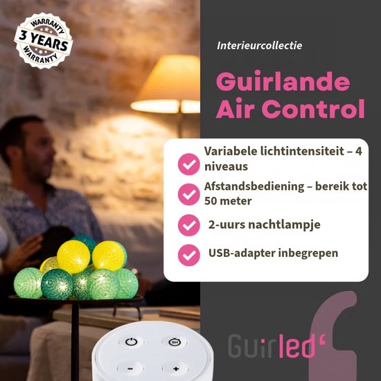 Garland lumineuse LED Harlequin avec télécommande et 16 Ball de Cotton USB - Lanternes - Guirlande lumineuse avec télécommande