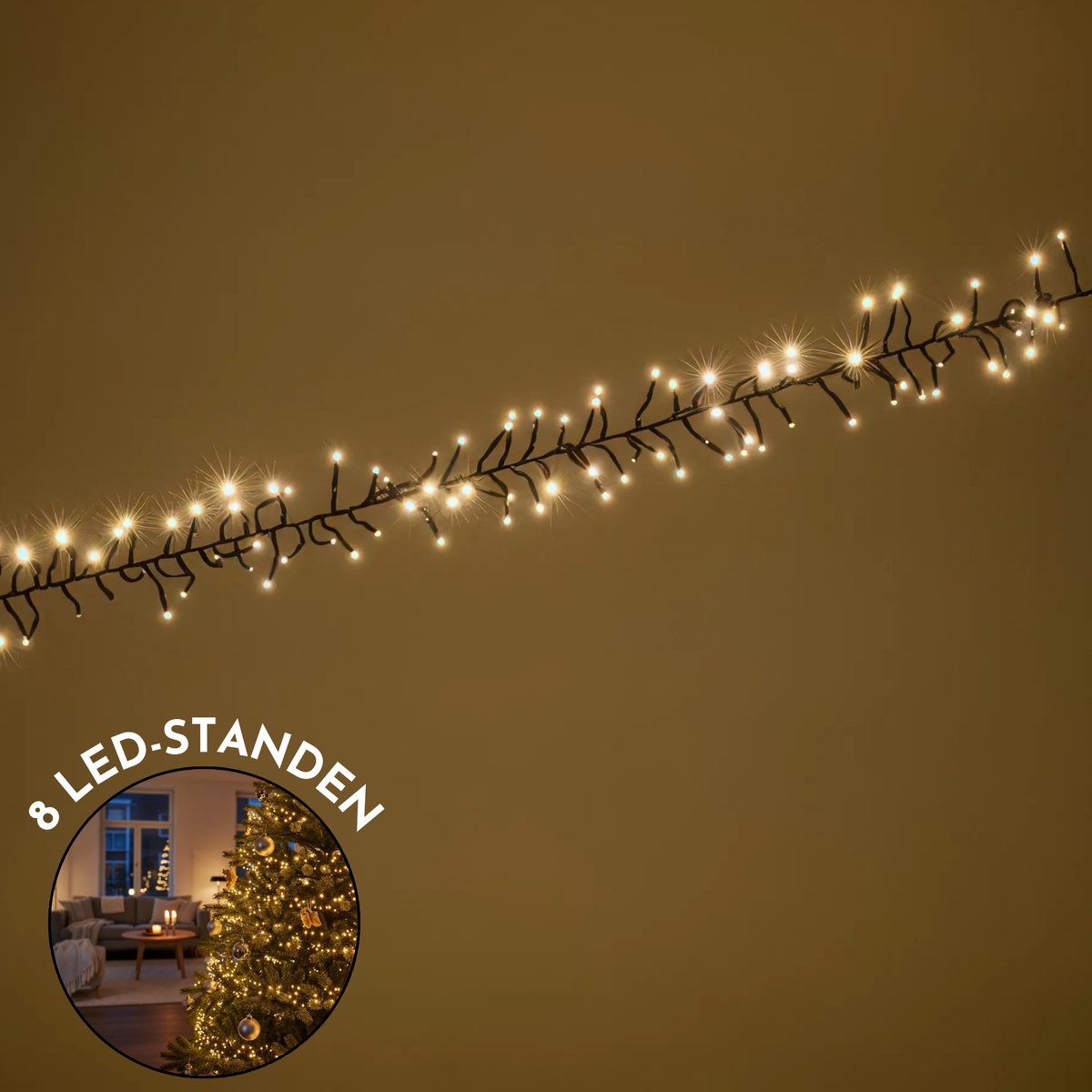 Lighto Kerstboomverlichting voor boom 1,2 – 1,5 m - 768 LED's - Kerstverlichting Binnen 7,6 m - 8 Functies - Clusterverlichting - Warm Wit