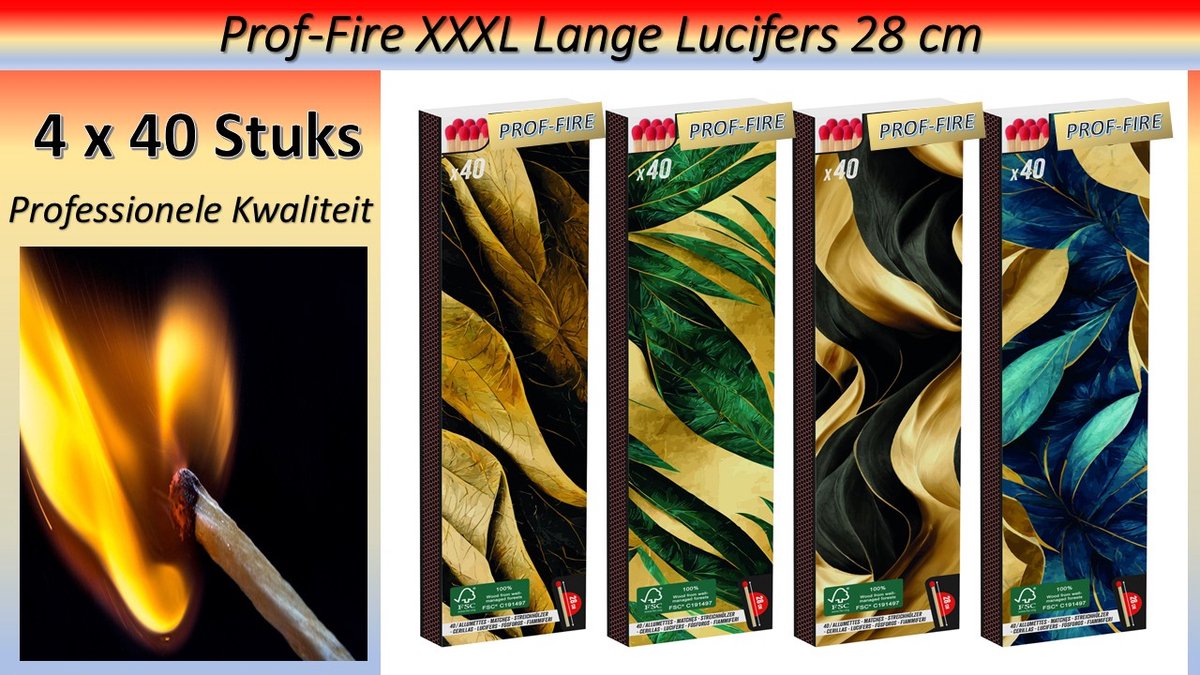Prof-Fire | 4 Dozen Super Extra Lange Lucifers (+/- 28 cm) x 40 stuks (160) XXXL - Professionele Kwaliteit - Top Kwaliteit - Geschenk - Cadeau - Vuurwerk
