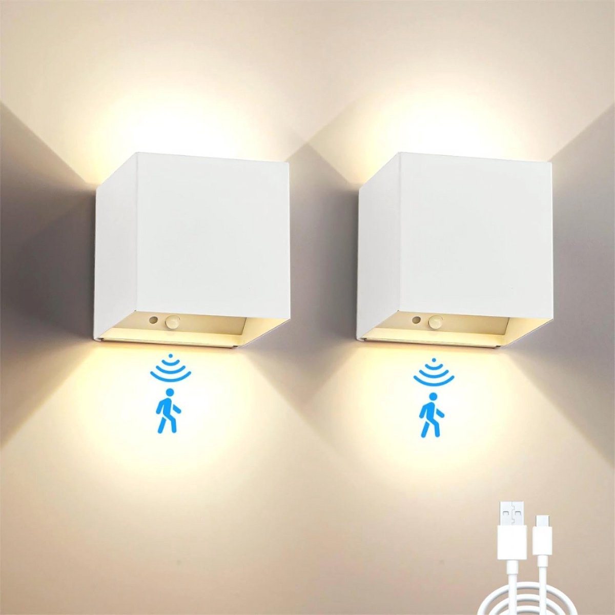 Wandlamp binnen met bewegingsmelder en usb-oplaadfunctie - Draadloze 6W wandverlichting voor trappen en hal