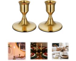 2 kandelaars - Metalen kegelvormige kandelaars - Decoratieve kandelaars - Geschikt voor tafelsetting, huwelijksfeesten, feestdagen, decoratie van schouwen, huisdecoratie - Goud (7*6,7 cm)