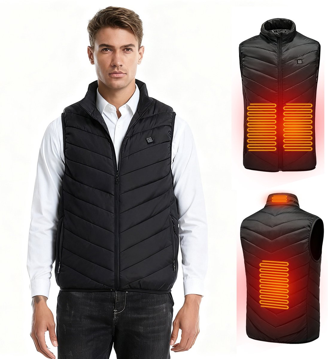 VIMOSE Verwarmde Bodywarmer Heren Outdoor Verwarmd Vest voor Mannen Powerbank niet inbegrepen -2XL Zwart