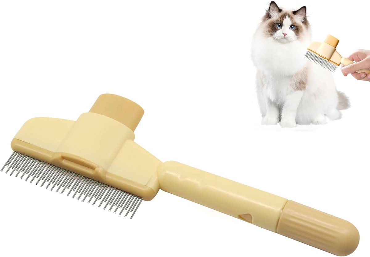 Katten- en Hondenborstel met Automatische Reiniging – Vlooien- en Ontharingskam voor Huisdieren