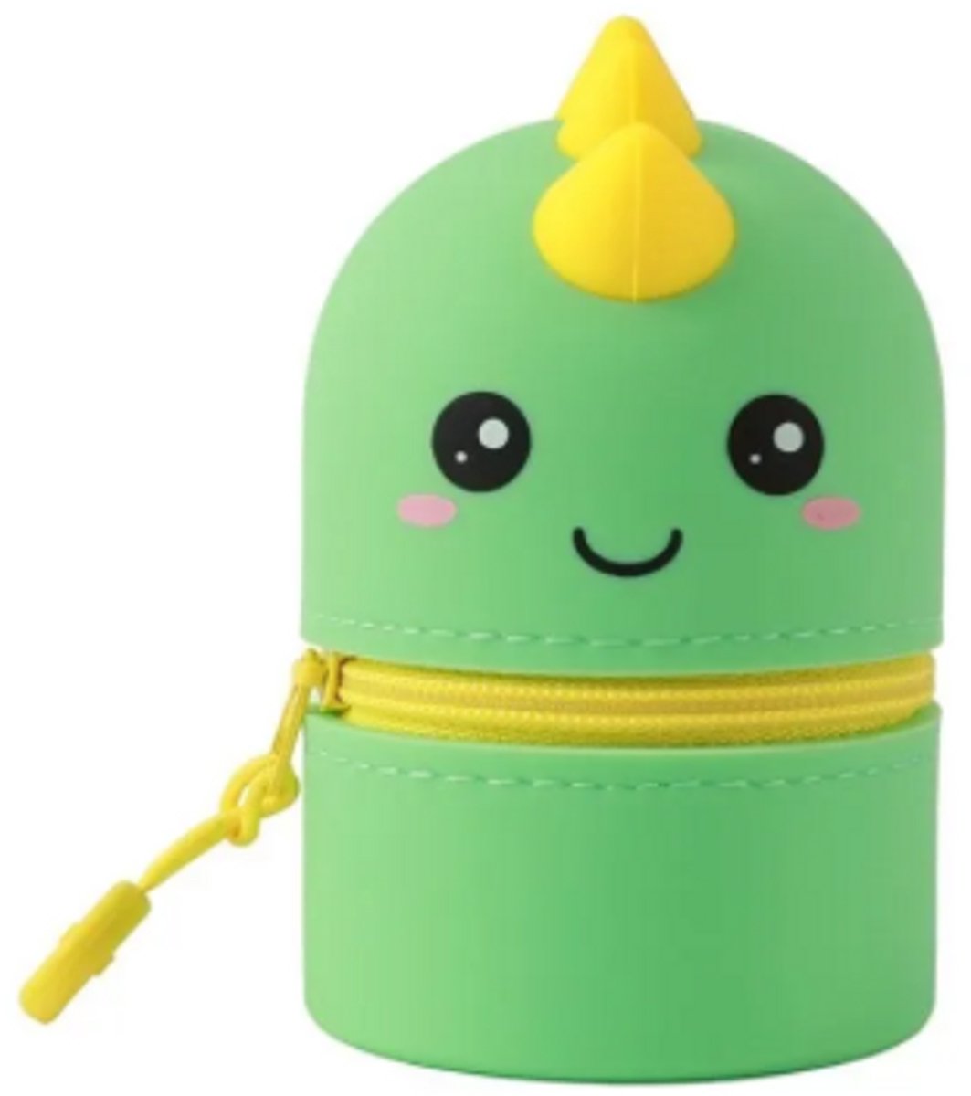 iTotal Mini silicone pencil case HELLO DINO Zachte siliconen etui voor school, uitbreidbaar met contourvorm 6.0x6.0x8.5cm 53gr